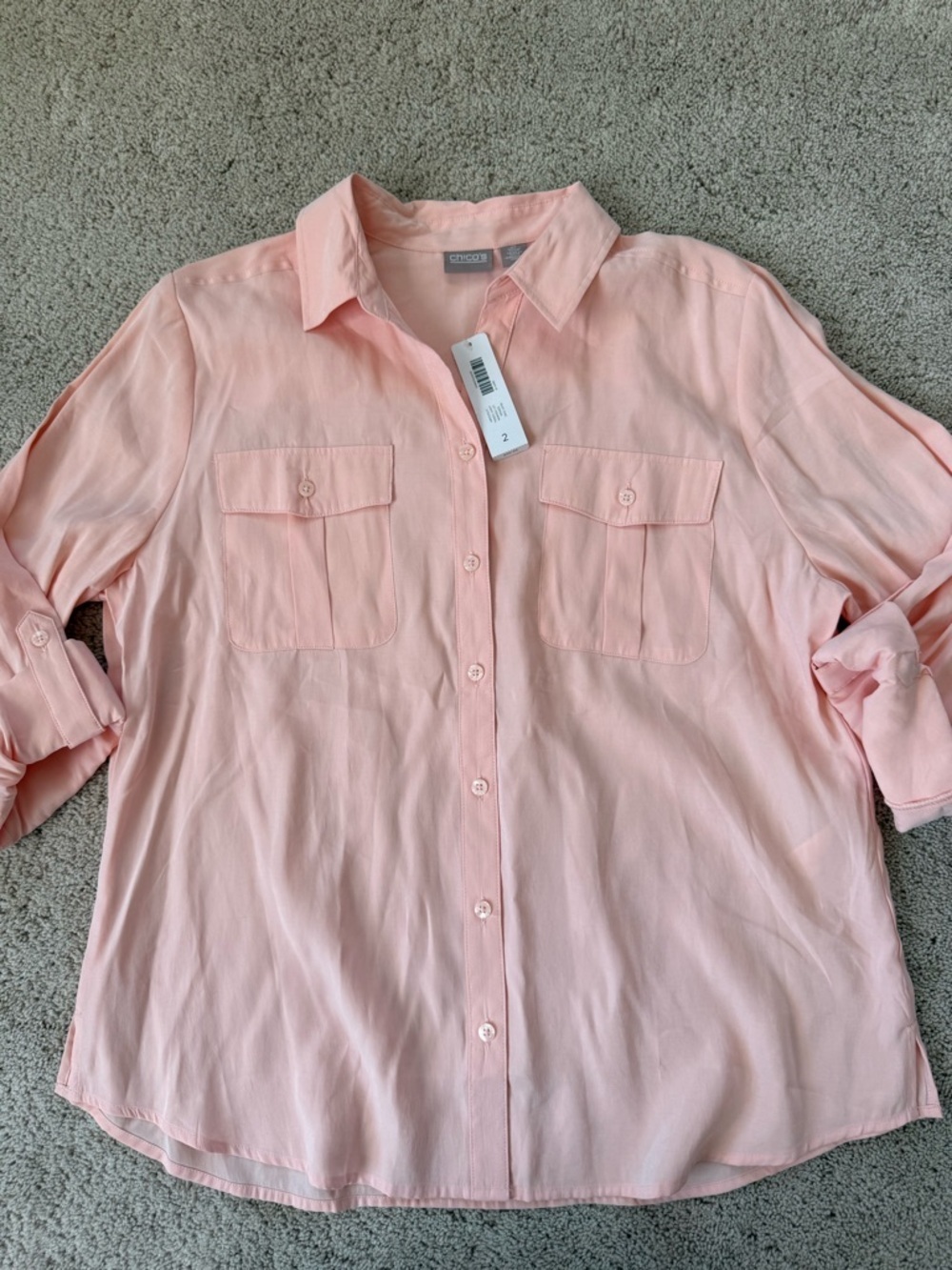 NWT CHICO’s Light Pink Button-Up Shirt with Chest Pockets 2